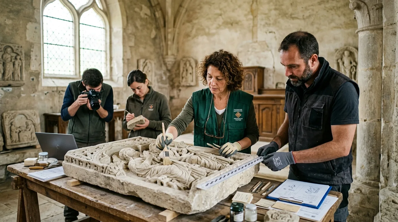 Restauration en action par des artisans et bénévoles